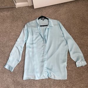 Oversized Light Blue Satin Button Up Blouse. US 4. Like New